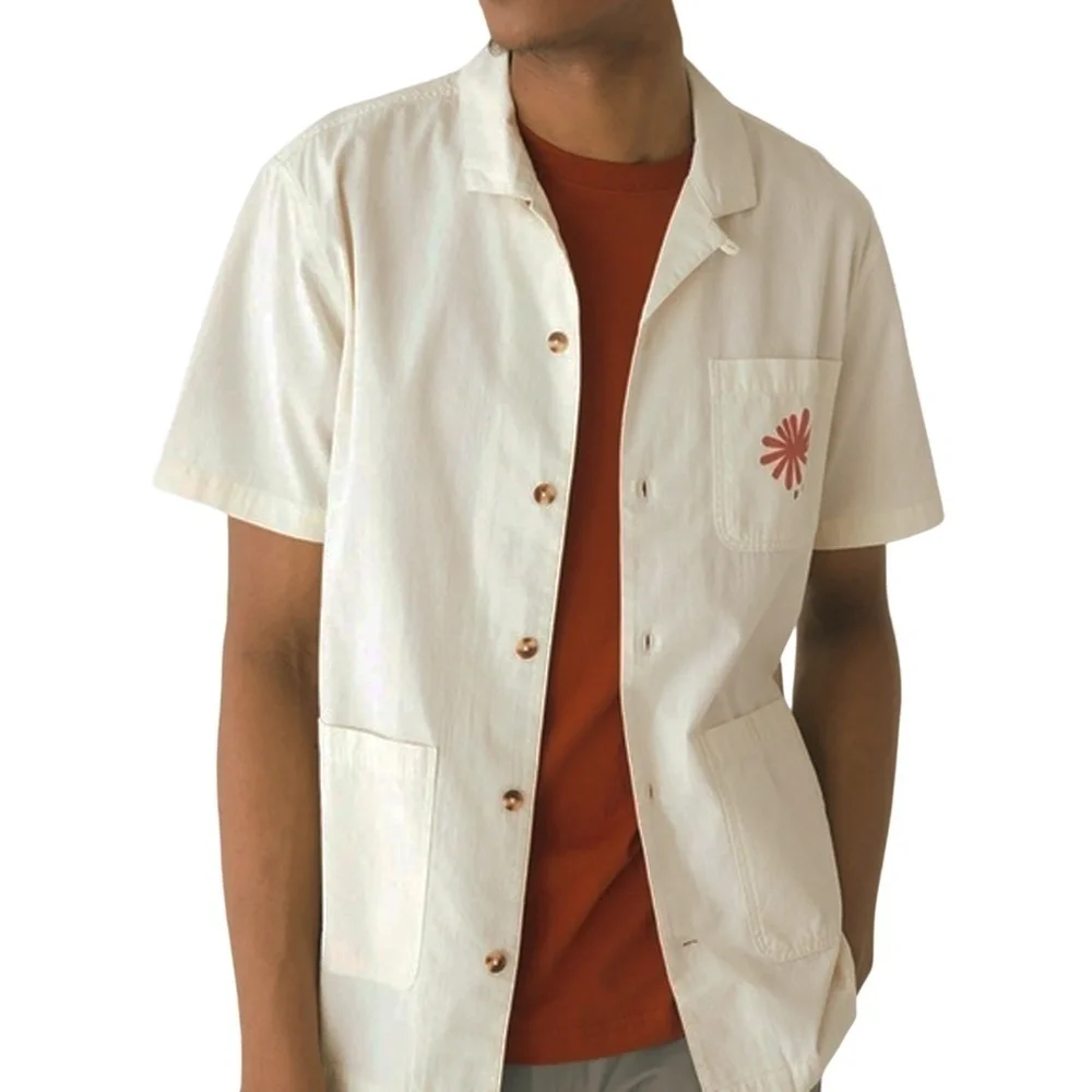 Frank and Oak Over Shirt Organic Cotton Overshirt Graphic Button Up Short Sleeve - Picture 3 of 16